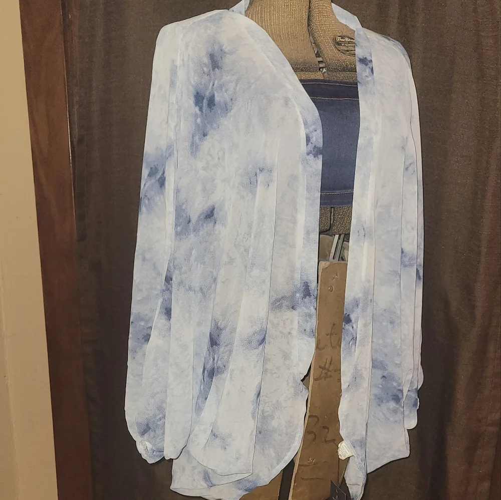 Area Stars Open Front Sheer Kimono Blue OS New